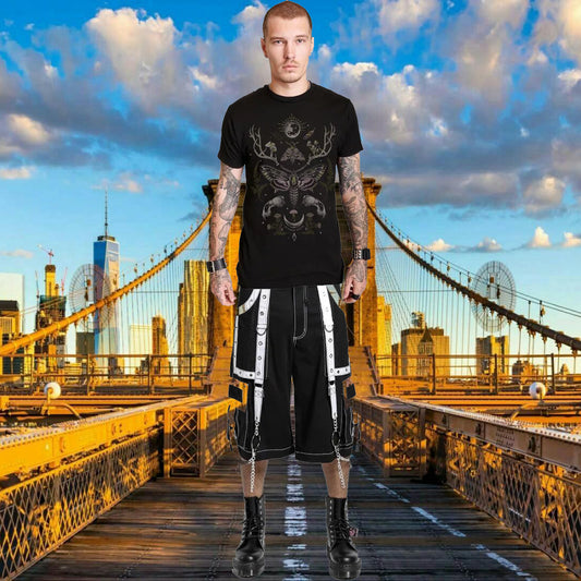 Gothic Mens Handmade Bondage Gothic Cyber Short Chain Techno Rock Punk Shorts