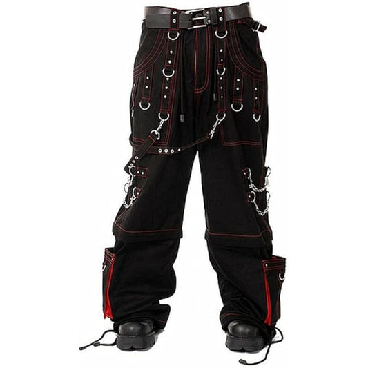 Men's Gothic Handmade Bondage Trouser Cyber Red Thread Shorts Metal Studs Trouser Pant/USA