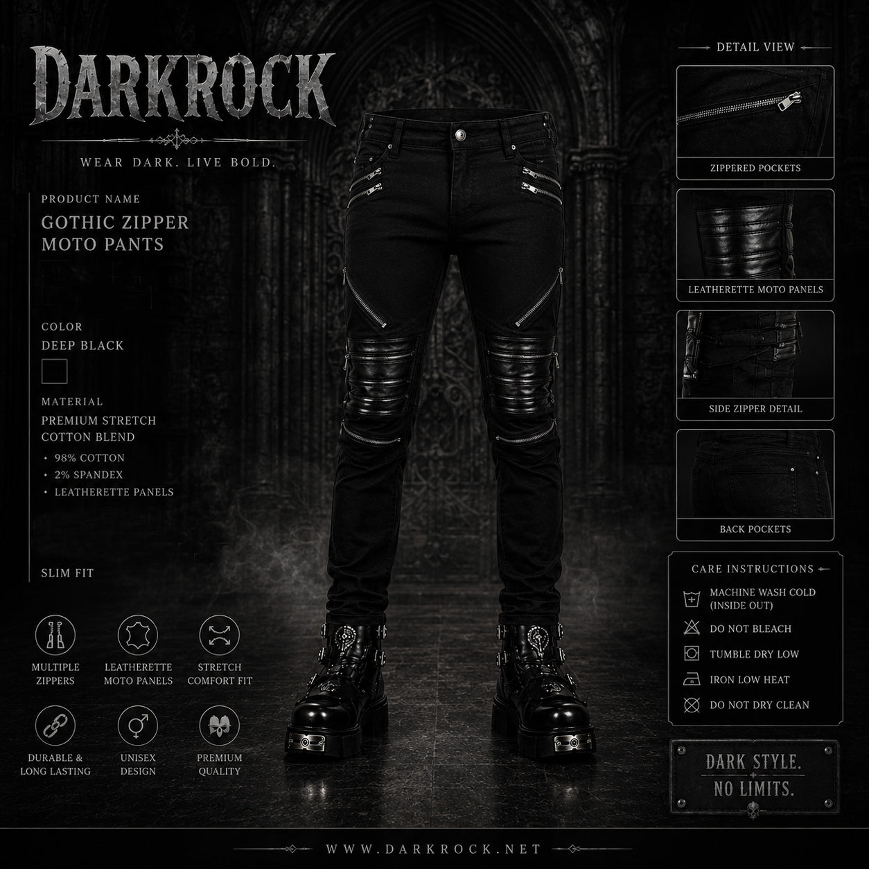 GOTHIC BONDAGE JEANS HEAVY WEIGHT ZIPPER PUNK ROCK GOTH TROUSER PANTS