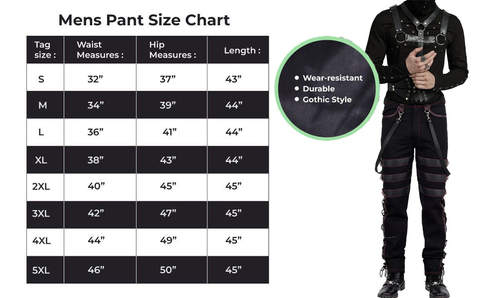 Gothic Men's Steampunk Pants Black Gothic Vintage Cotton Gens Trouser Pant