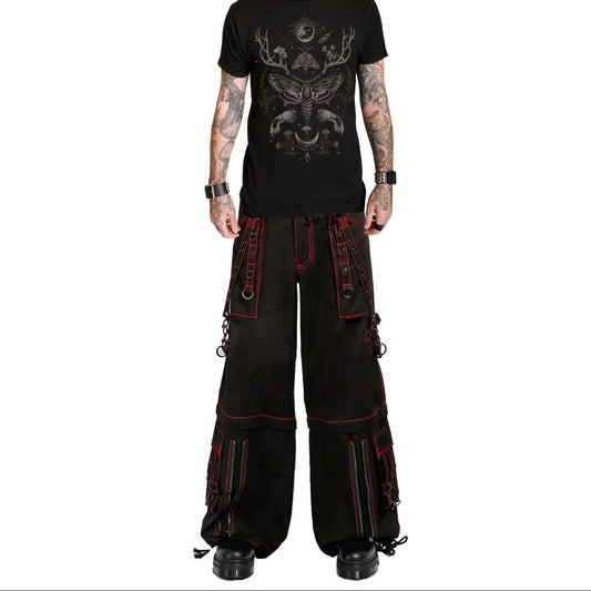 Men’s Black Gothic Super Studded Pants Red Stitching Men’s Fashion Goth Pant