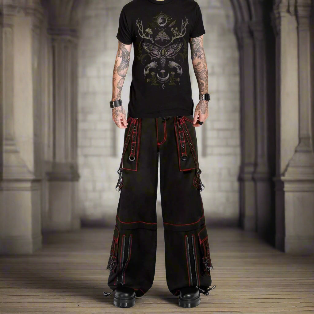 Men’s Black Gothic Super Studded Pants Red Stitching Men’s Fashion Goth Pant