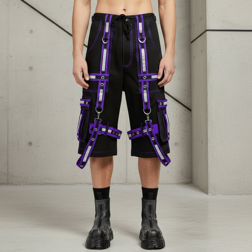 Mens Extreme Bondage Gothic Electro Reflector Black/purple Shorts