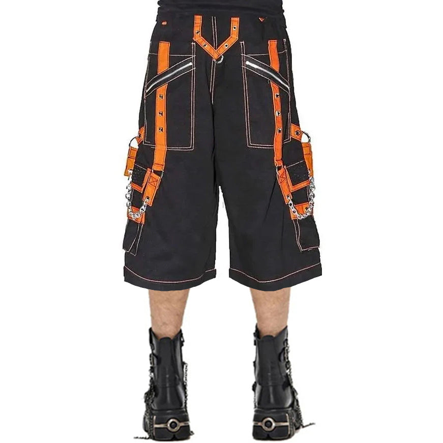 Men Extreme Bondage Skater Black/Orange Gothic Punk Rocker Cyber Goth Steam punk Biker Short