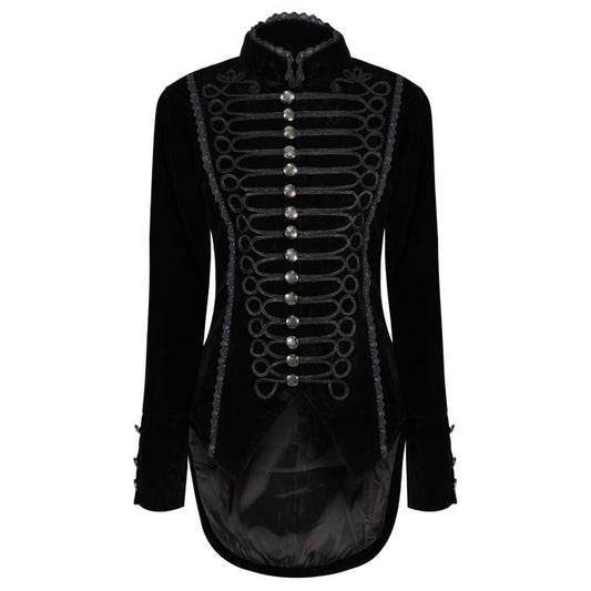 Women's Handmade Black Velvet Gothic Victorian Steampunk Gothic Long Coat