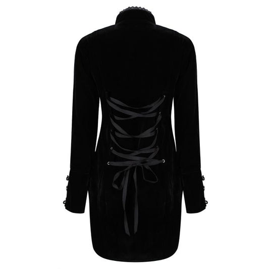 Women's Handmade Black Velvet Gothic Victorian Steampunk Gothic Long Coat