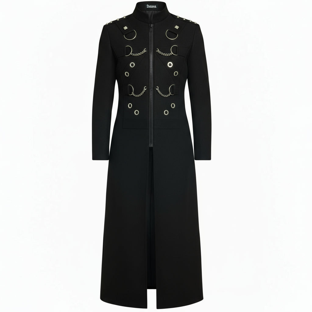 Gothic Men's Handmade Chain Eyelet Trench Coat