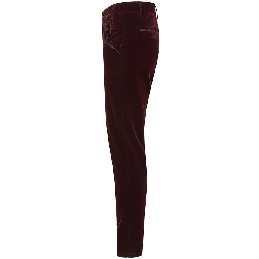 Men's Red Velvet Embroidery Gothic Regency Dress Pants /Velvet Pant