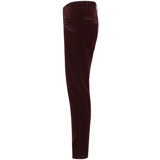 Men's Red Velvet Embroidery Gothic Regency Dress Pants /Velvet Pant