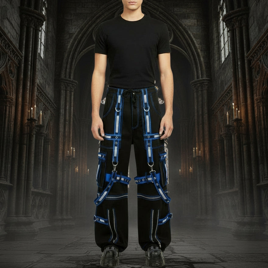 Mens Extreme Bondage Gothic Electro Reflector Black/Blue Pant Shorts Usa